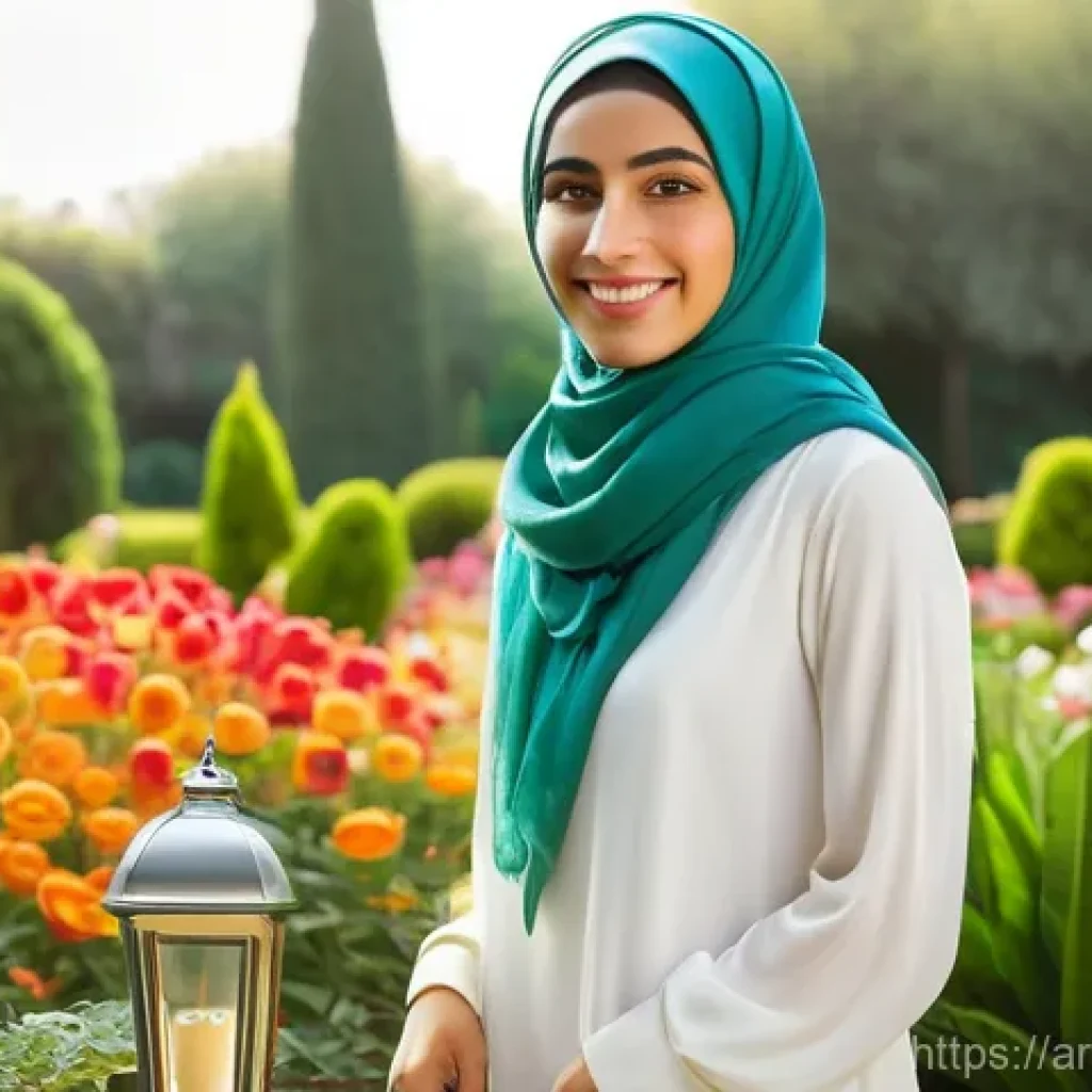 긍정심리학의 적용을 통한 삶의 질 향상 - **Prompt:** A serene and hopeful young Arab woman, dressed in modest, contemporary attire (long-slee...