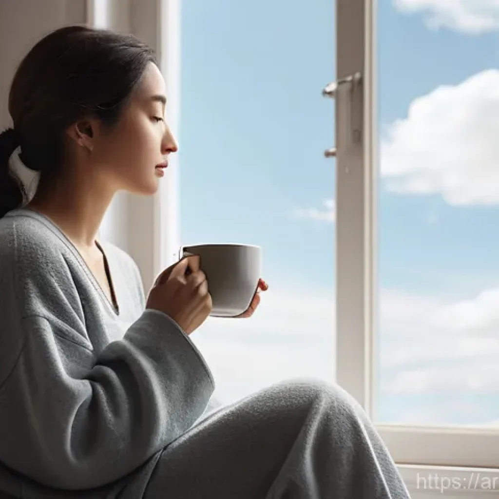 긍정심리학과 자기계발의 관계 - **Prompt:** A tranquil and serene indoor scene bathed in soft, warm morning light. A person, gender-...