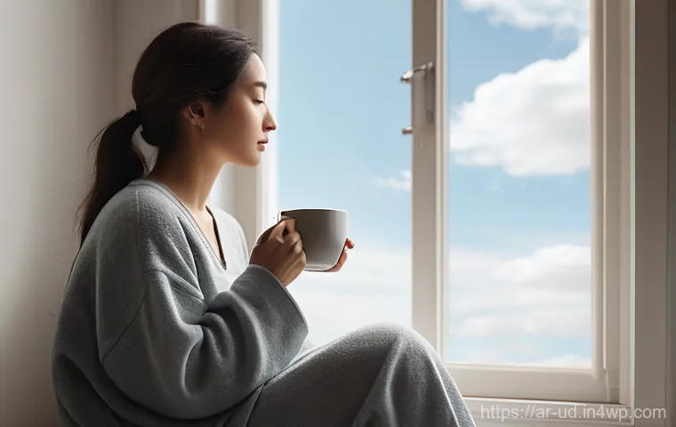 긍정심리학과 자기계발의 관계 - **Prompt:** A tranquil and serene indoor scene bathed in soft, warm morning light. A person, gender-...