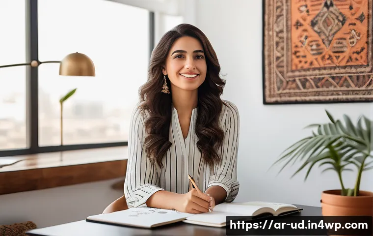 긍정심리학의 주요 개념인 저항력 - A serene Middle Eastern woman in modest professional attire sits peacefully in a modern home office ...